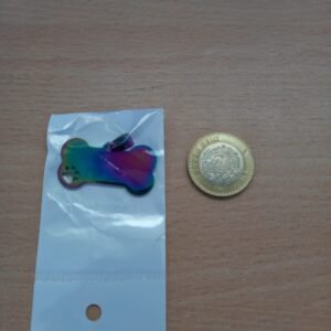 Placa (plaquita) de identificación de mascota PERSONALIZADA con forma de hueso de acero inoxidable color tornasol