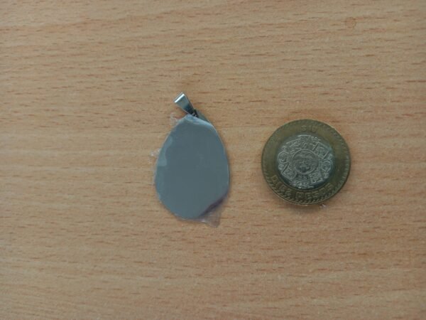 Placa (plaquita) de identificación de mascota PERSONALIZADA con forma de gota de agua, de acero inoxidable, color plateada