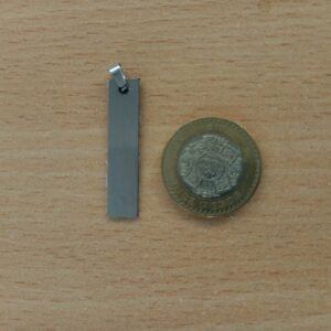 Placa (plaquita) de identificación para mascota, PERSONALIZADA, con forma de rectángulo angosto, de acero inoxidable, color plateada