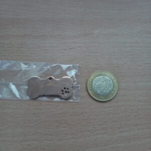 Placa (plaquita) de identificación de mascota PERSONALIZADA con forma de hueso de acero inoxidable color oro rosado